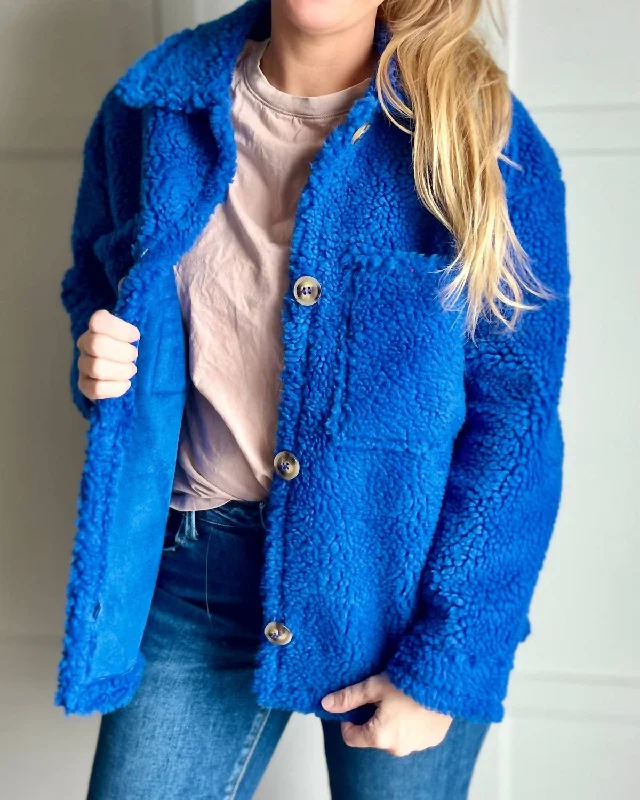 Fashionable Women's Clothes Cozy Sherpa Fleece Jacket In Azure