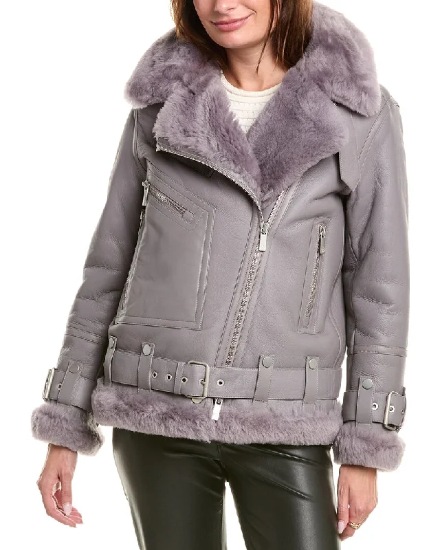 Women's Professional Garments GORSKI Shearling Zip Moto Jacket