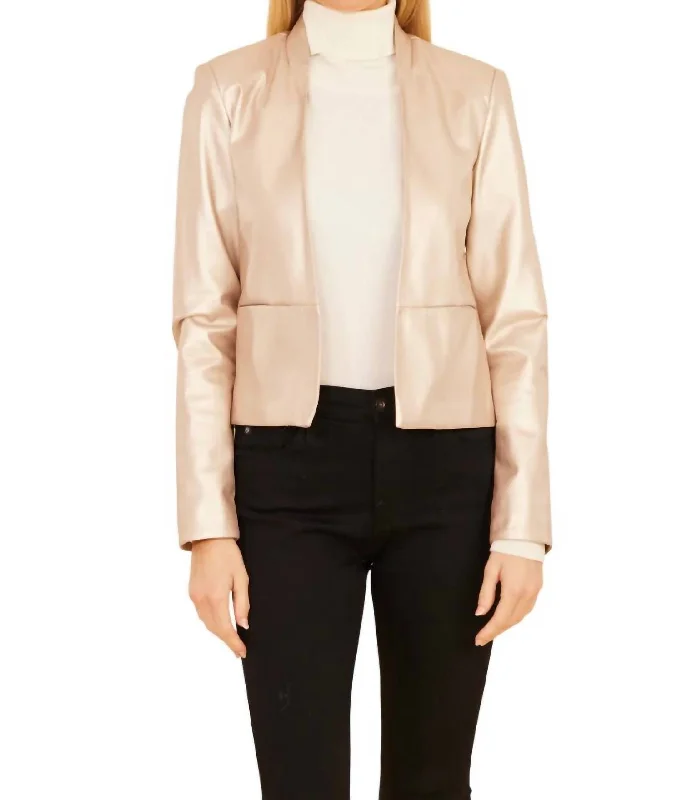 Women's Clothing For Travel Open Front Pleather Jacket In Pale Gold