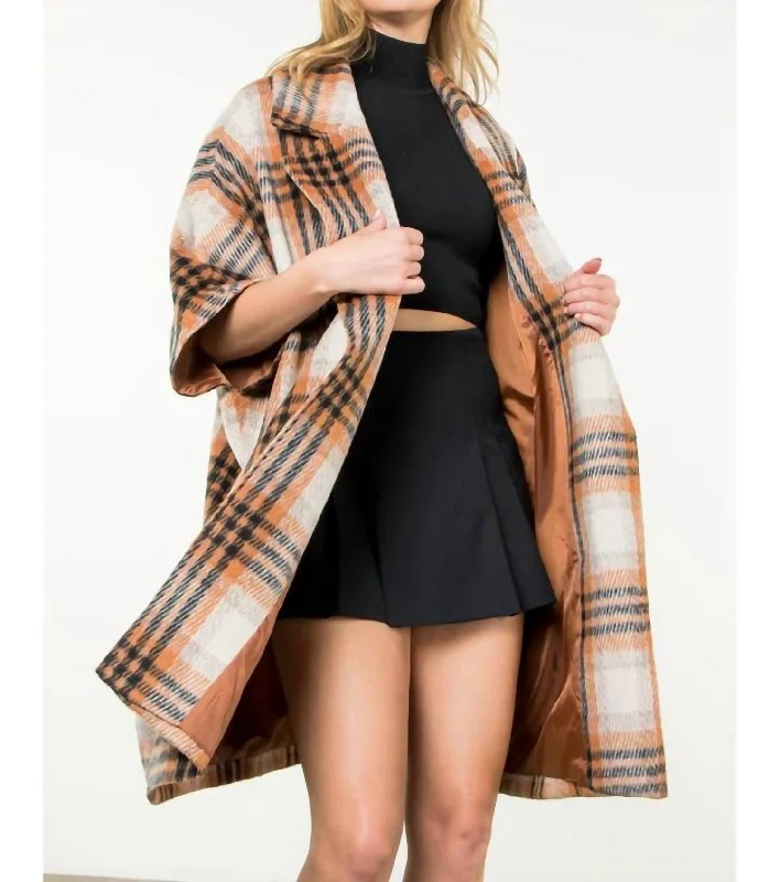 Women's Everyday Apparel Tatienne Plaid Coat In Burnt Orange/tan