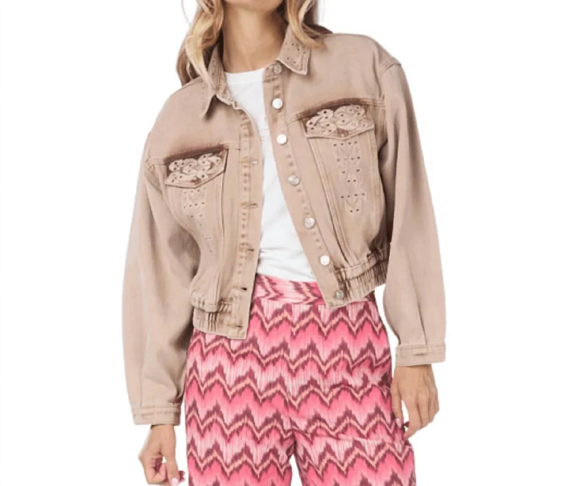 Women's Outfit For The Office Embellished Jean Jacket In Dark Sand