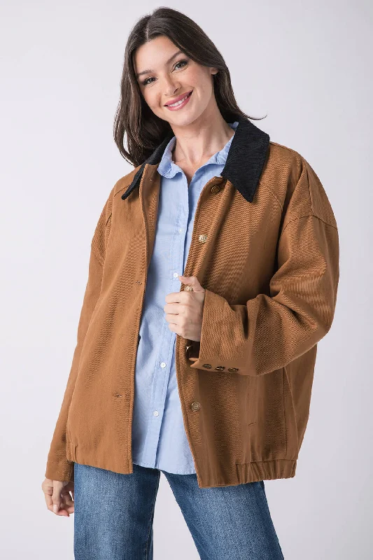 Women's Transitional Outfit Promesa Corduroy Collar Oversized Twill Utility Jacket