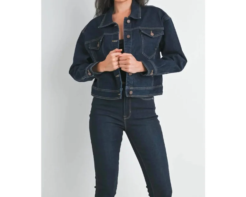 Chic Women's Garments Classic Denim Jacket In Dark Navy