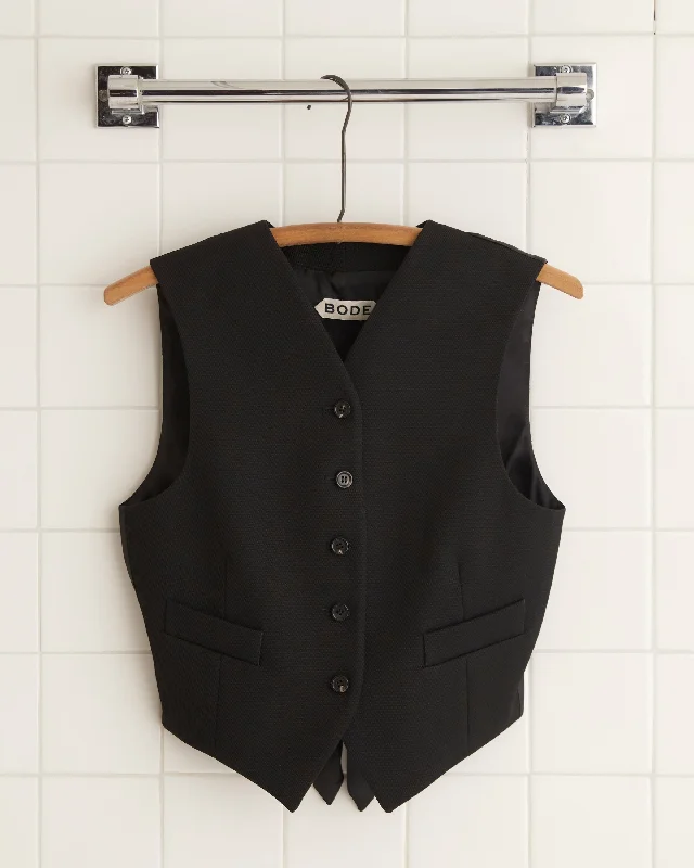 Women's Vintage-Inspired Outfit Riding Twill Waistcoat - Black