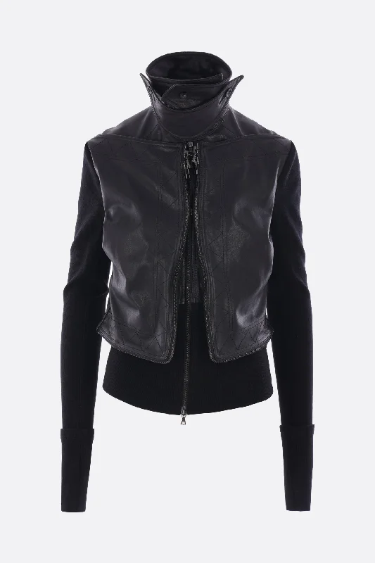 Refresh Your Wardrobe With Exclusive Discounts double-layered jacket in leather and knit