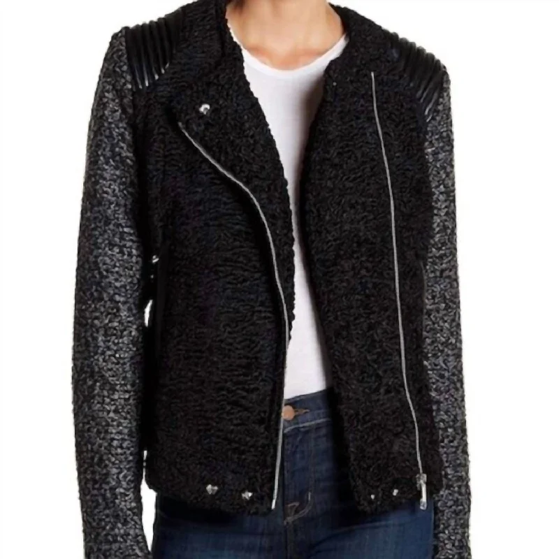 Women's Clothing For Outdoor Activities Women's Asymmetrical Faux Fur Moto Jacket In Black