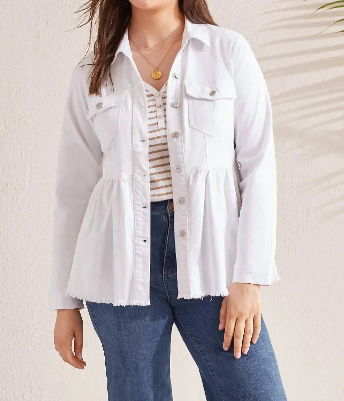 Women's Clothing For Work Peplum Denim Pocket Jacket In White