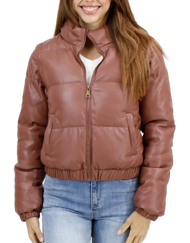 Flash Sale On Fashion – Act Fast Butter Faux Leather Puffer Jacket/vest In Clay