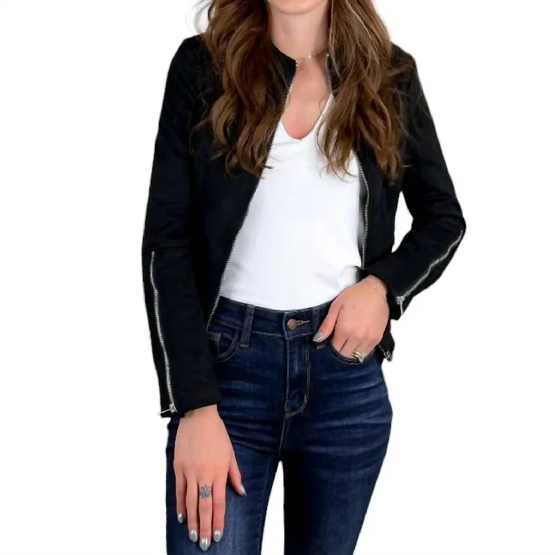 Unbeatable Discounts On The Latest Fashion Trends Suede Cropped Moto Jacket In Black