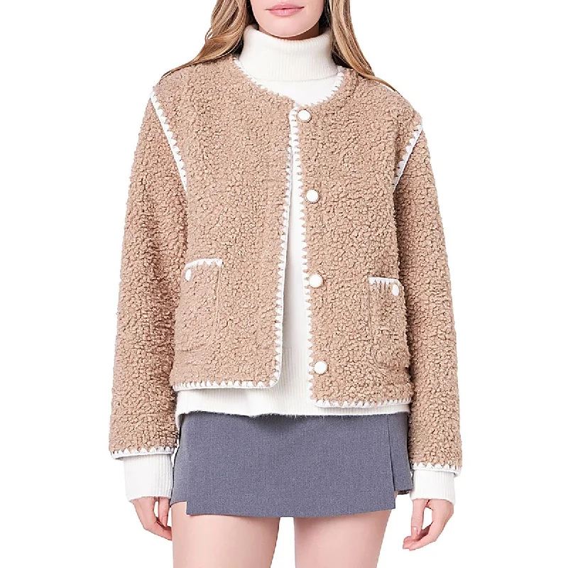 Big Discounts On Premium Fashion Collections Womens Contrast Trim Faux Shearling Faux Fur Coat