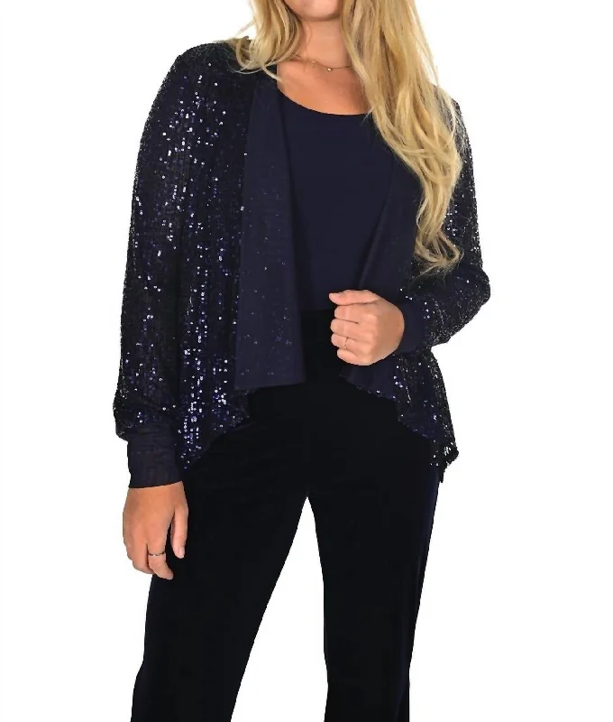 Women's Vacation Clothes Sequin Jacket In Navy