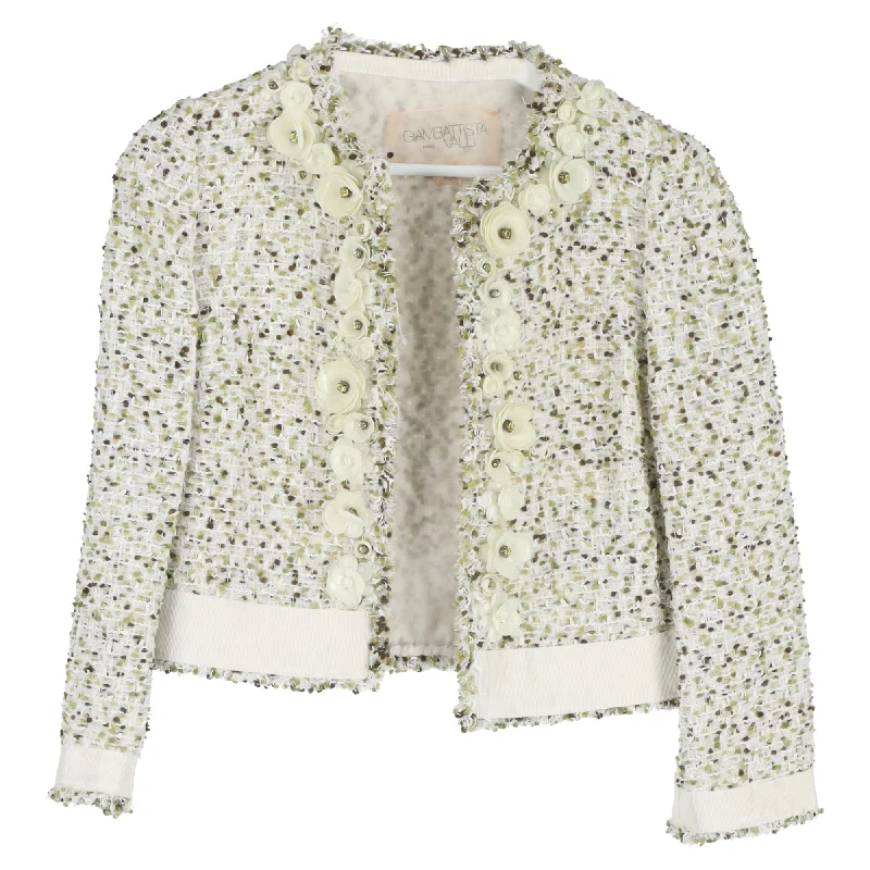 Elegant Women's Evening Garments Giambattista Valli Floral Tweed Jacket in Green Wool