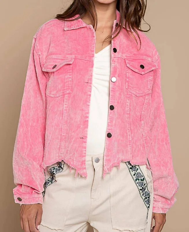 Casual Clothes For Women Charming Corduroy Distressed Jacket In Pink