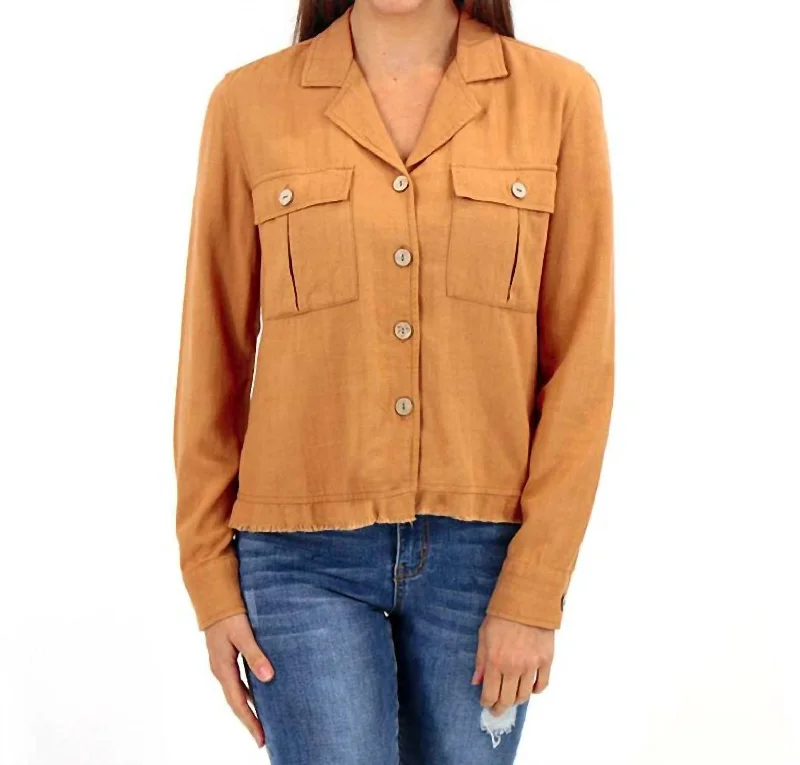 Women's Wardrobe Apparel Linen Safari Jacket In Chai