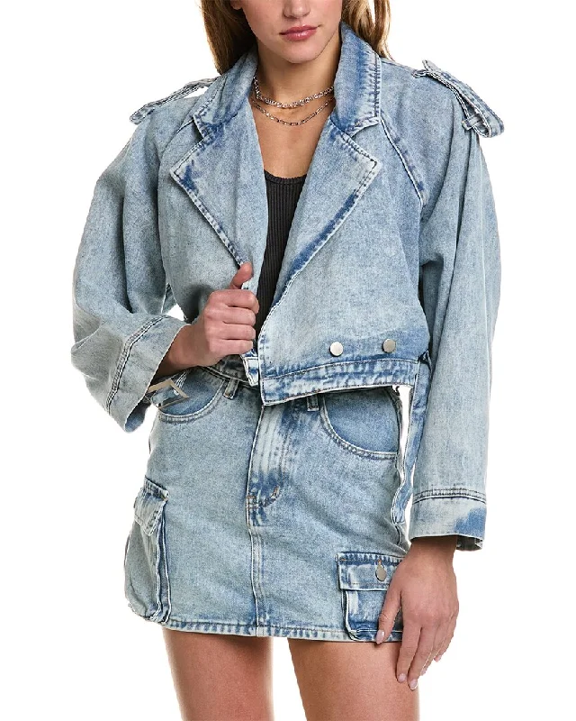 Stylish Outerwear Clothes For Women Vintage Havana Cropped Denim Trench Coat