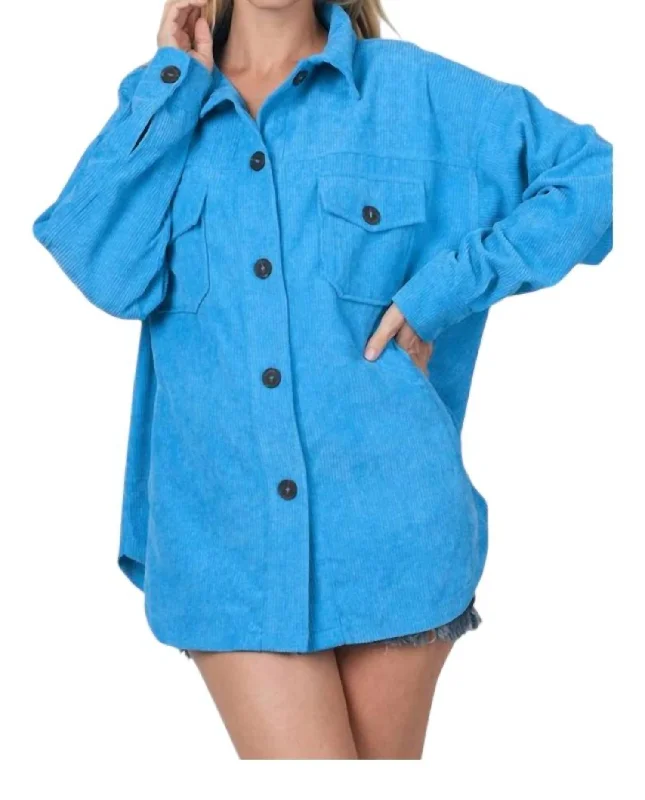 The Fashion Sale You've Been Waiting For Is Here Oversized Corduroy Button Jacket In Blue