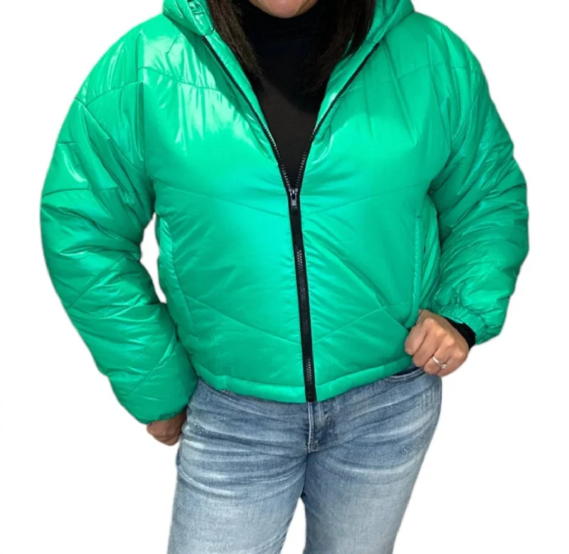 Stylish Women's Garments Marsily Puffer Cropped Jacket In Electric Green