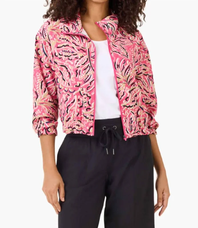 Women's Contemporary Clothing Active Tech Stretch Shadow Floral Jacket In Pink Multi