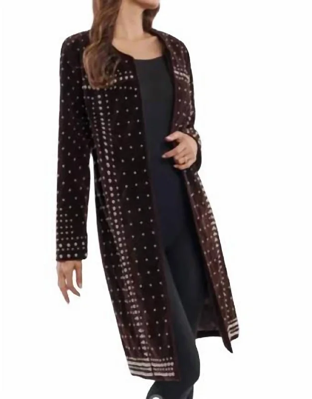 Affordable Women's Garments Studded Velvet Longline Coat In Brown/plum