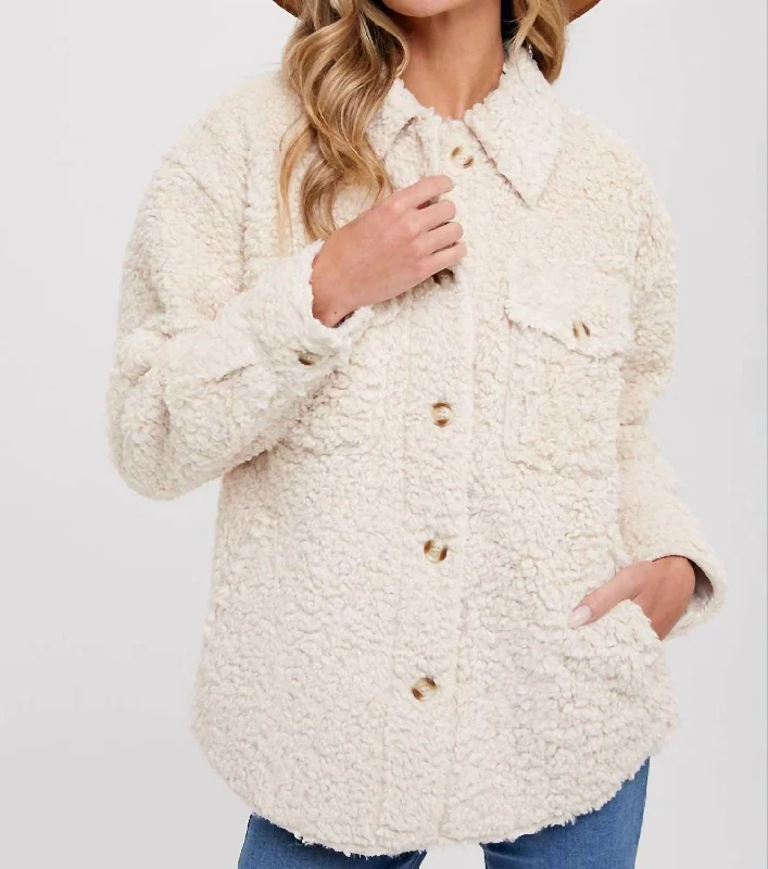 Women's Comfortable Lounge Outfit Sherpa Jacket In Cream