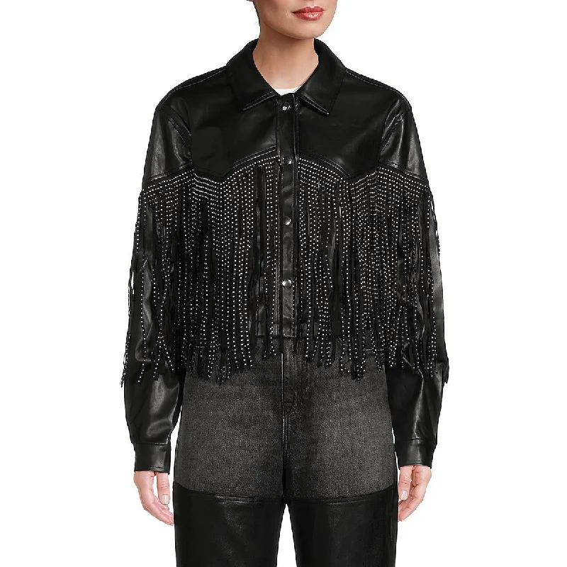 Stylish Clothes For Women Womens Fringe Polyester Leather Jacket