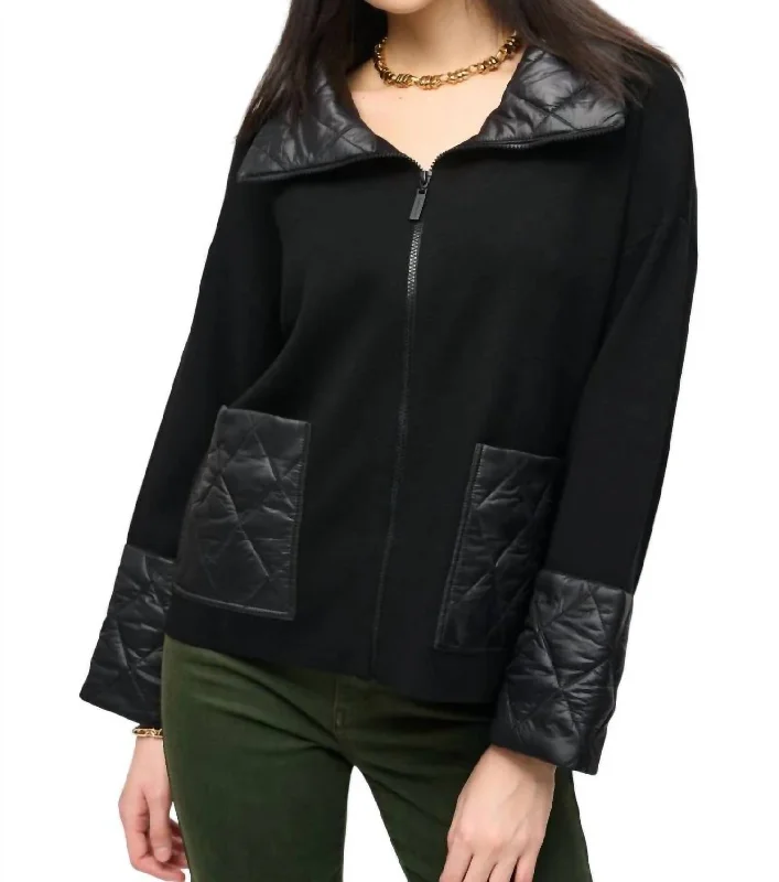 Women's Stylish Casual Garments Knit Zipped Jacket In Black