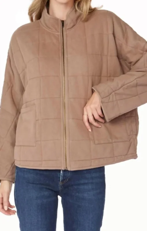 Women's Elegant Outfit Mockneck Straight Sleeve Jacket In Hazelnut