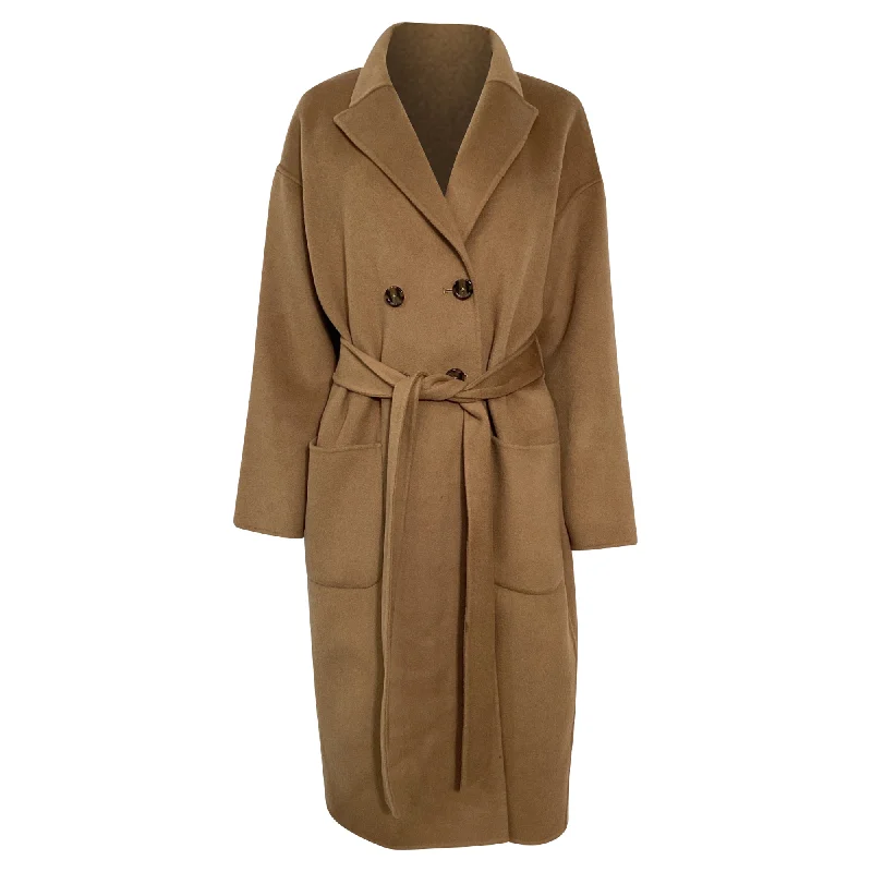 Women's Night-Out Outfit Anine Bing Dylan Belted Double Breasted Coat in Brown Wool