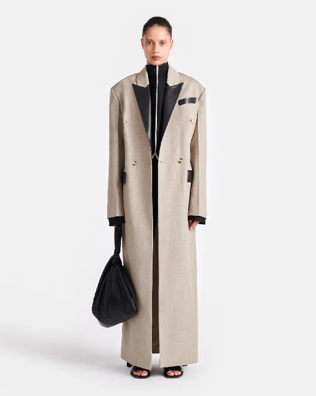 Affordable Women's Garments Ferris - Leather And Twill-Suiting Coat - Taupe/Black