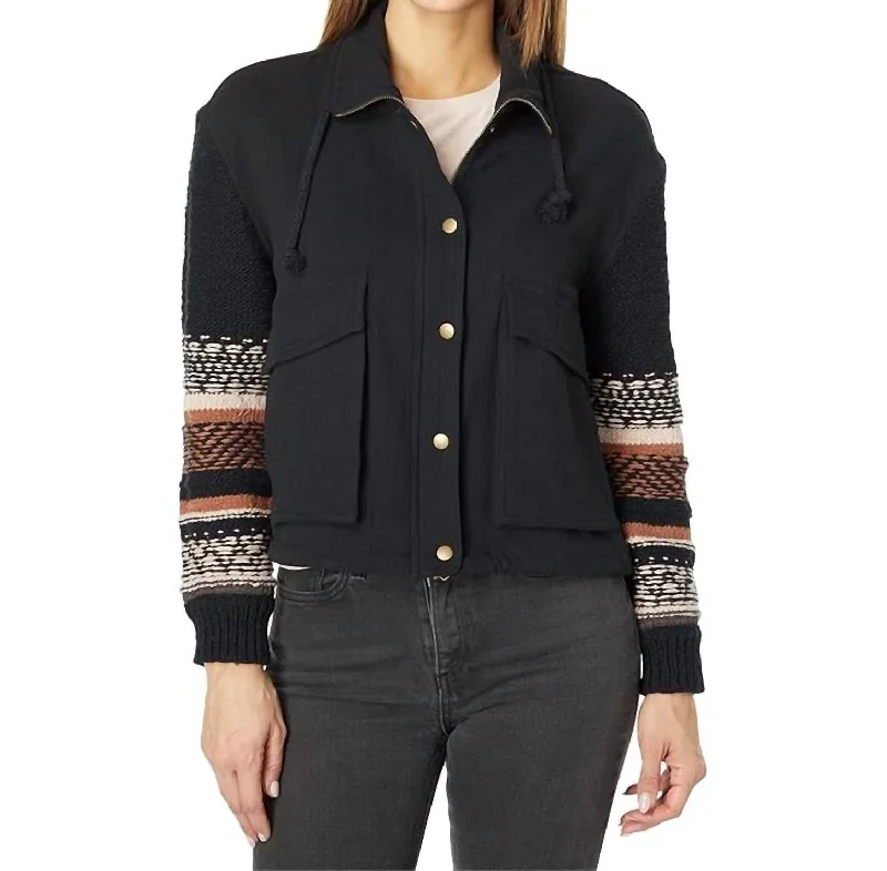 Women's Chic Apparel Sweater Sleeve Snap Front Jacket In Black