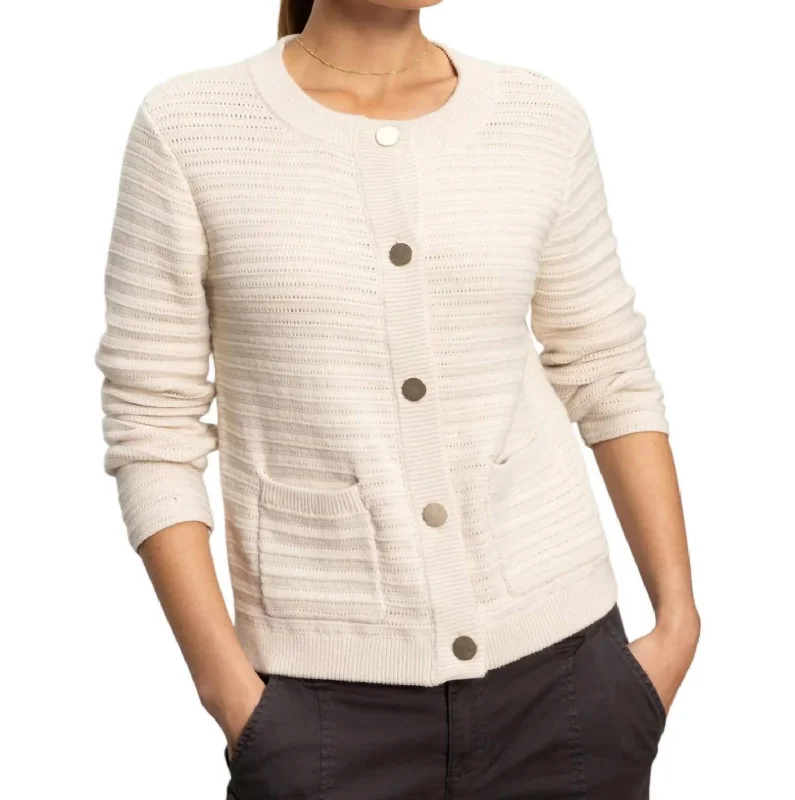 Plus-Size Women's Garments Pointelle Knitted Jacket In Oat