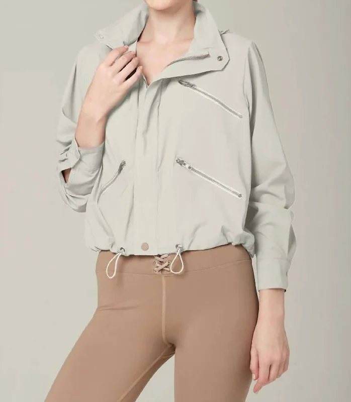 Women's Occasion Wear Clothes Zip Locked Waterproof Lightweight Jacket In Ash Grey