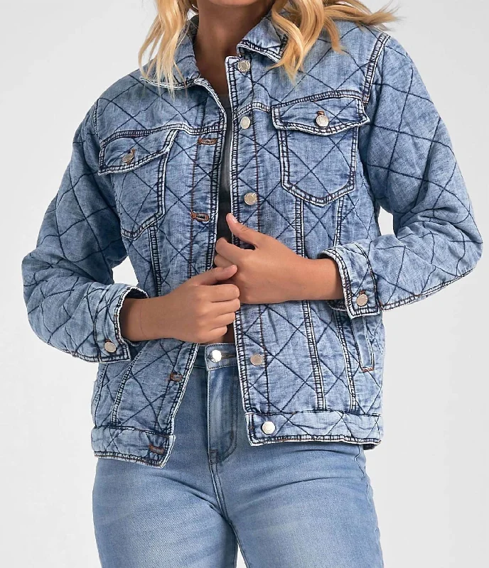 Women's Clothes And Garments Quilted Jean Jacket In Blue