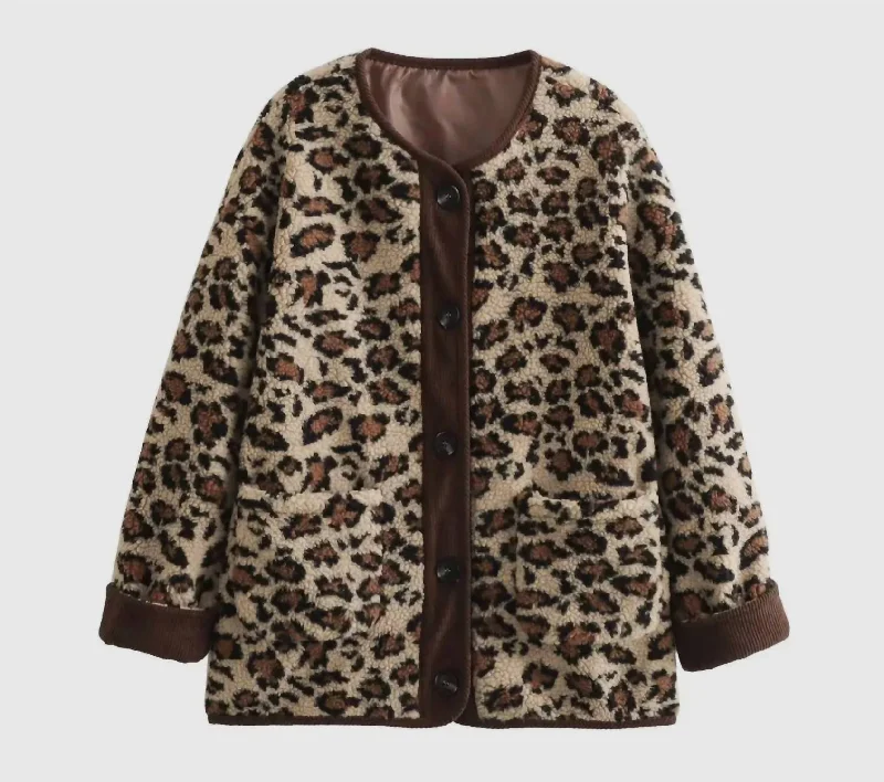 Women's Formal Clothes Leopard Fleece Jacket In Multi