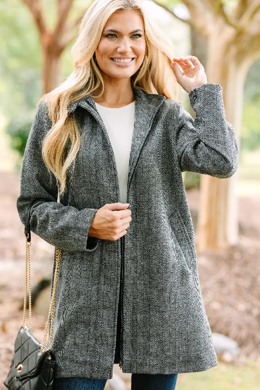 Trendy Athleisure Clothing For Women Do What You Love Charcoal Herringbone Coat