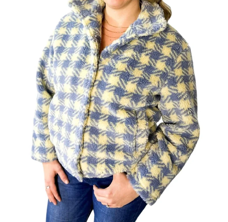 Charming Women's Clothes For Special Events Plaid Sherpa Fleece Button Down Jacket In Blue/cream