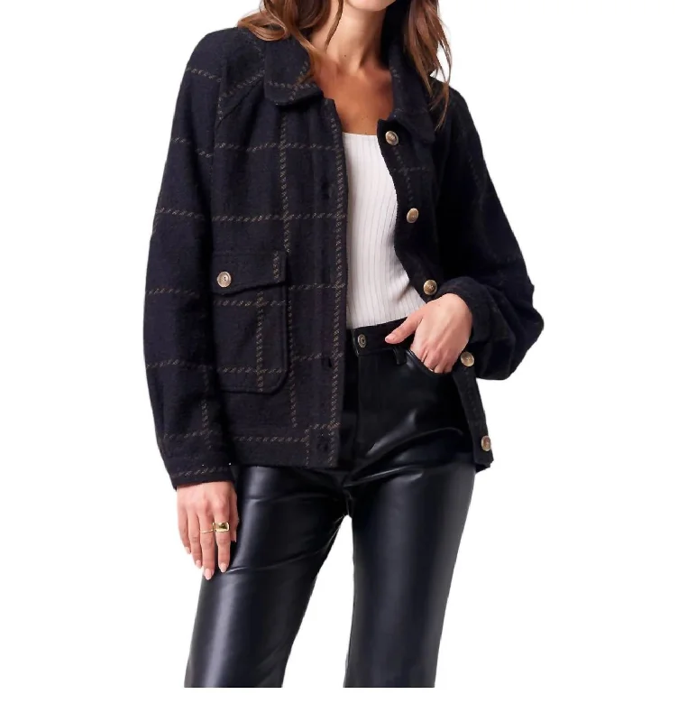 Women's Effortless Casual Outfit Asher Tweed Windowpane Jacket In Black