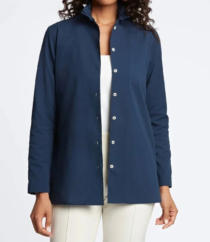 Women's Casual Apparel For Weekends Carolina Seersucker Shirt Jacket In Navy