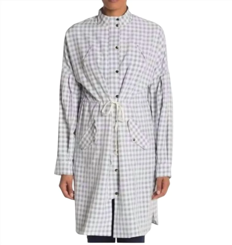 Women's Tailored Outfit Double Duty Shirt Dress And Jacket In Grey, White