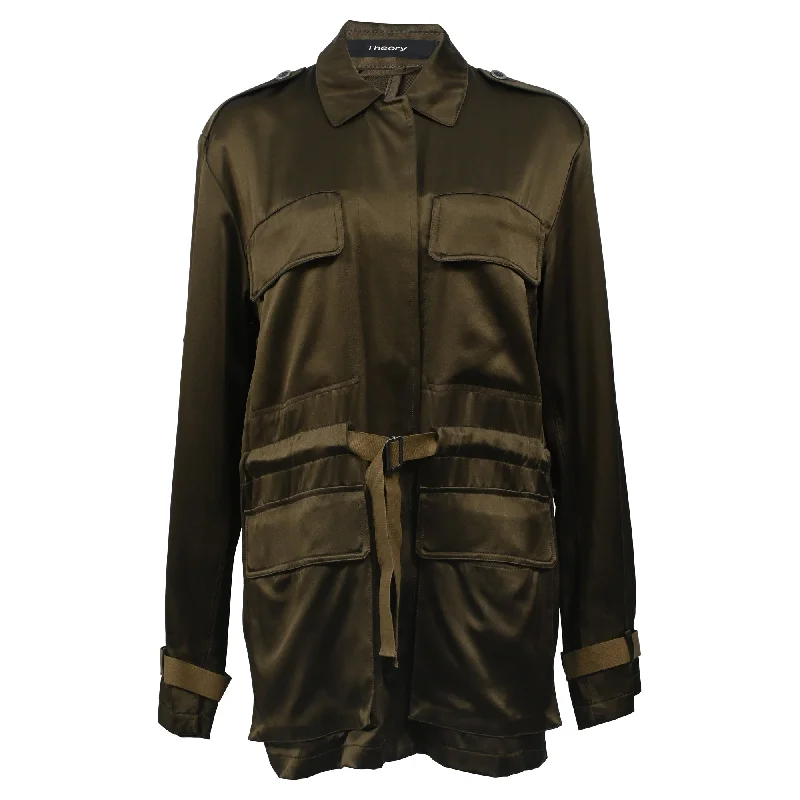 Women's Trendy Garments Theory Cargo Jacket in Olive Silk