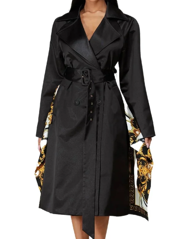 Vintage Clothing For Women Under The Moonlight Trench Coat In Black/gold Baroque