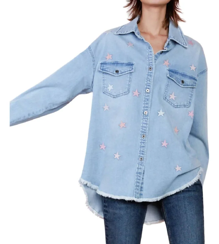 Flash Sale – Stunning Outfits At Exclusive Prices Denim Star Embroidered Shirt Jacket In Blue