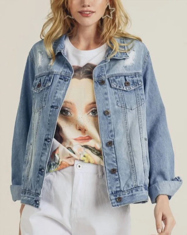 High-End Fashion, Low-End Prices – Sale Happening Now Relaxed Vintage Distressed Jacket In Medium Wash