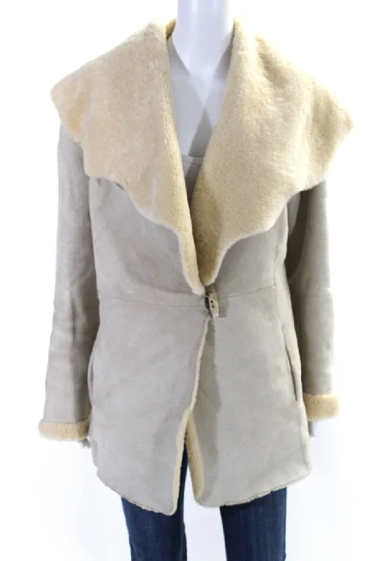 Women's Chic Outfit Blue Duck Womens Long Sleeve Fur  Lined Jacket Sheepskin Beige