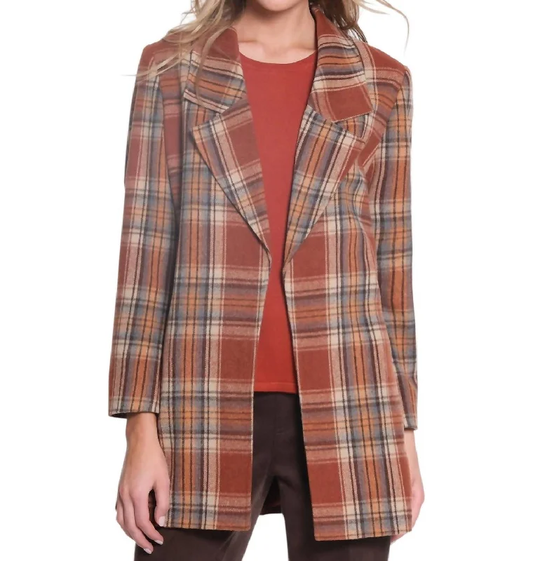 Sustainable Women's Apparel Long Sleeve Open Front Plaid Jacket In Multi