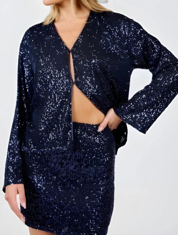 Women's Cozy Clothes Sky High Sequin Jacket In Navy