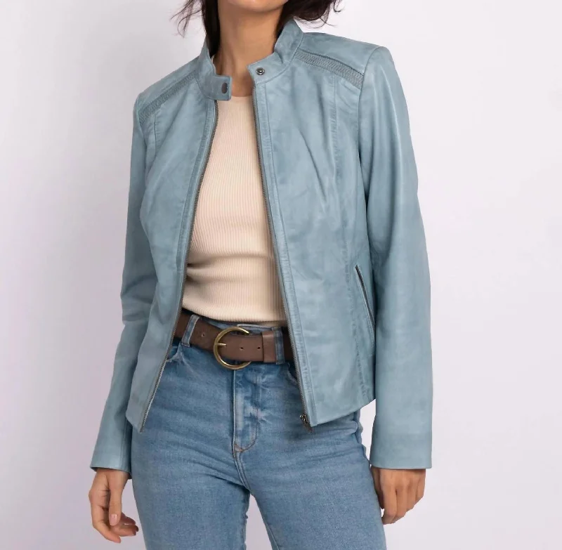 Women's Seasonal Apparel Carmen Classic Leather Jacket In Light Blue