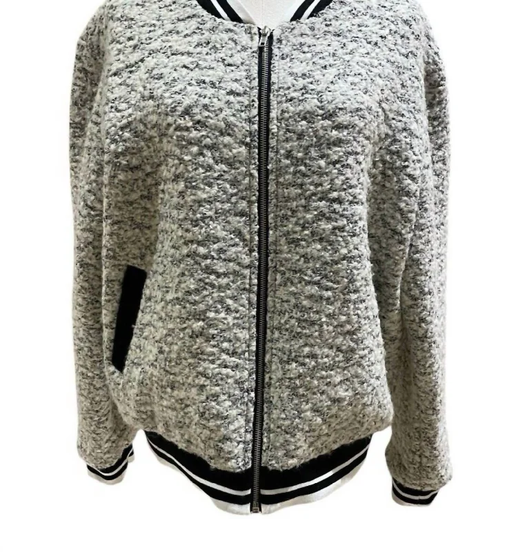 Best Deals On High-Quality Fashion – Shop Now Women's Cashmere Blend Boucle Winter Varsity Style Bomber Jacket In Gray