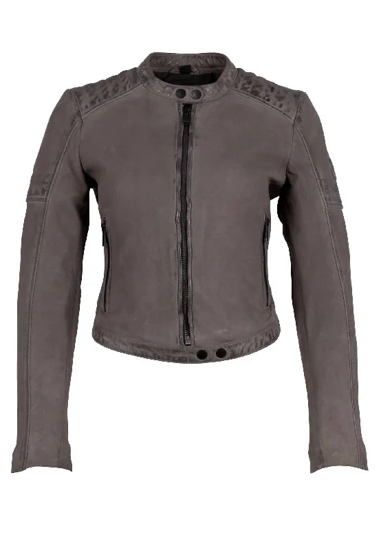 Stylish Women's Garments For Holidays Amyna Leather Jacket In Grey