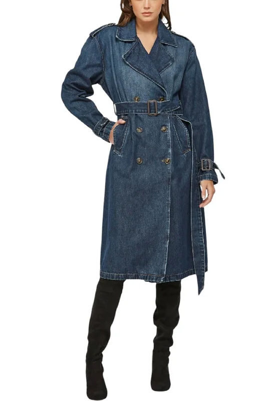 Women's Clothing For Casual Outings Classic Trench Coat In Denim